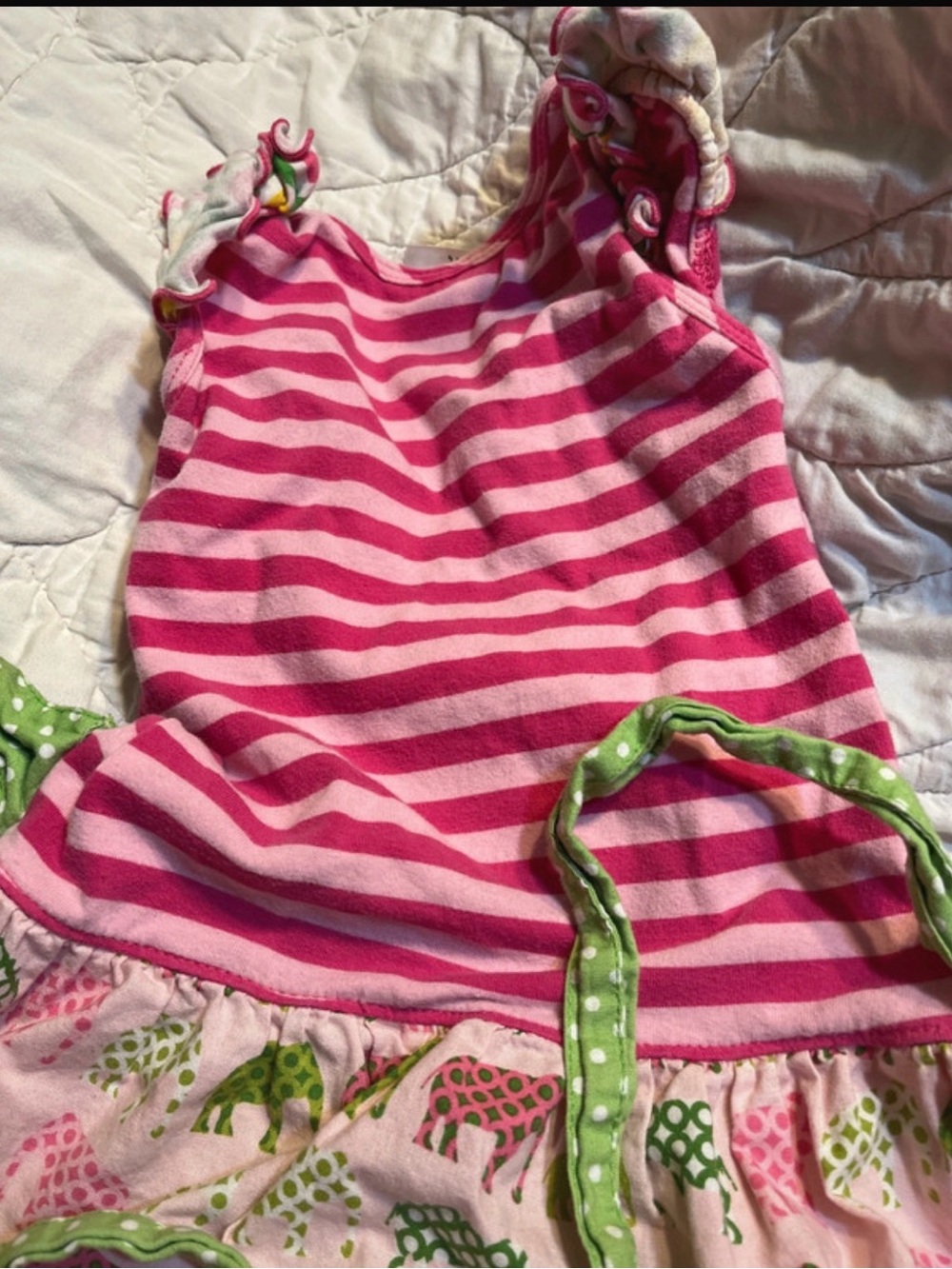 Girls' Pink Striped & Elephant Print Casual Dress - Picture 7 of 8